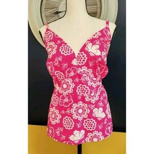 Babydoll Tank Top Size Large Fushia Pink Floral Spaghetti Straps Flare Bottom L